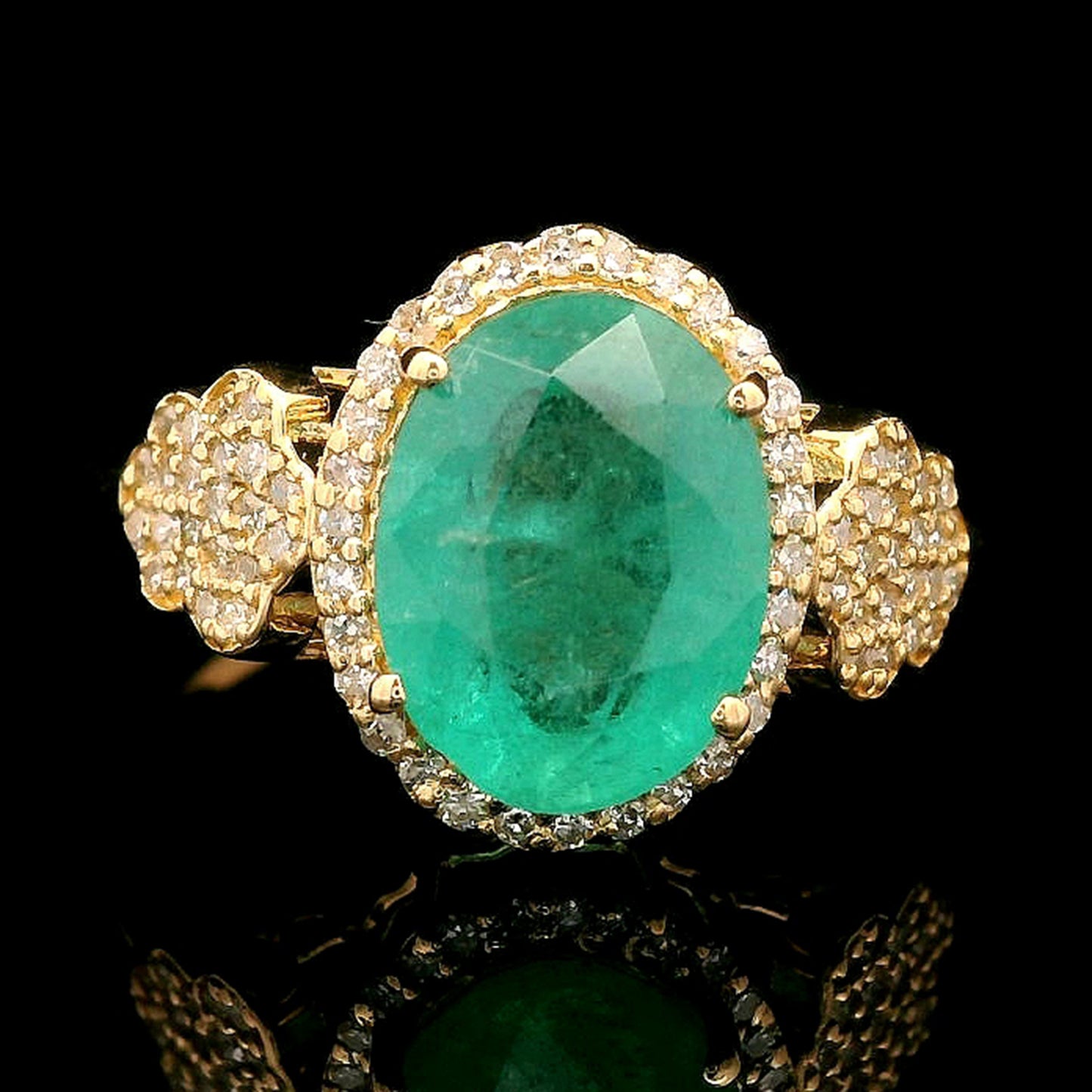 2.41 Ct Oval Mixed Cut Natural Emerald 14K Gold Ring