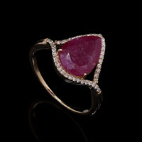 2.80 Ct Pear Mixed Cut Natural Ruby 14K Gold Ring
