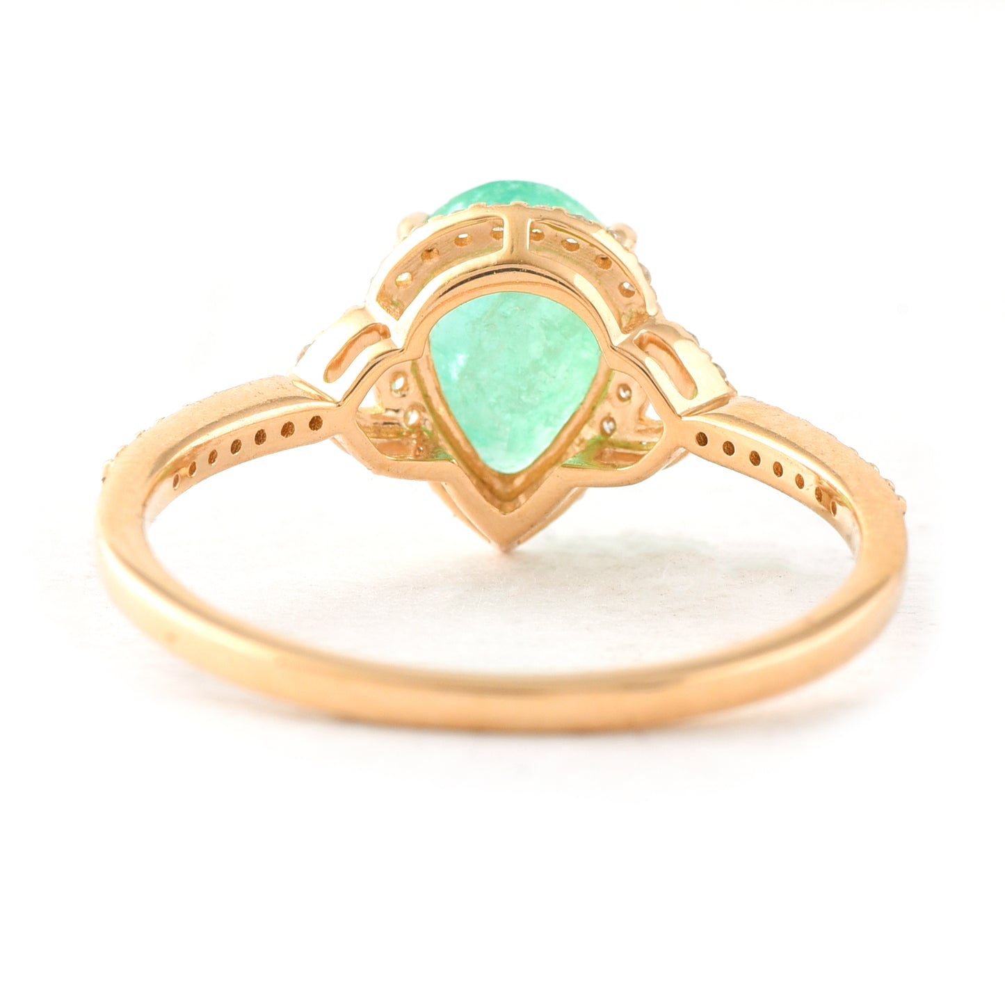 1.43 Ct Pear Mixed Cut Natural Emerald 14K Gold Ring