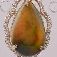 2.32 Ct Pear Cabochon Natural Black Opal 14K Gold Pendant