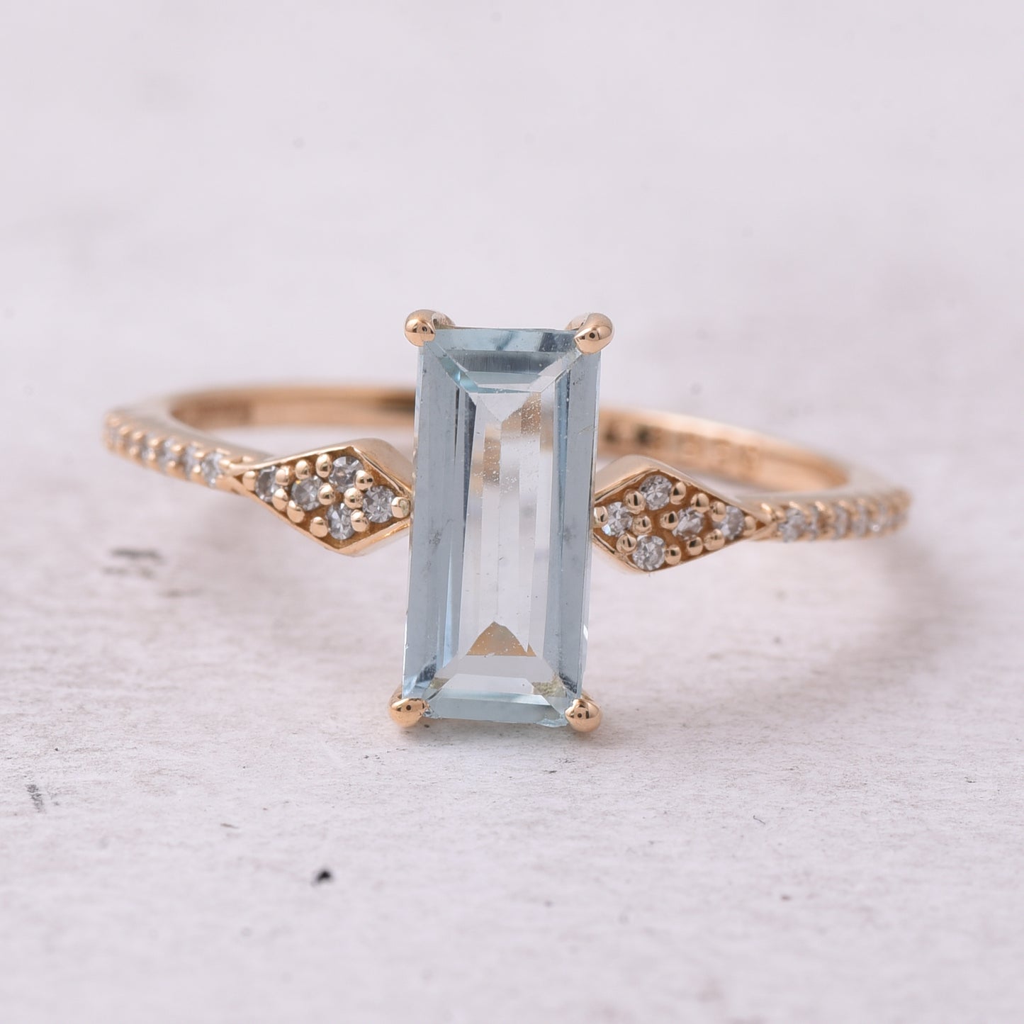 1.01 Ct Rectangle Step Cut Natural Aquamarine 14K Gold Ring