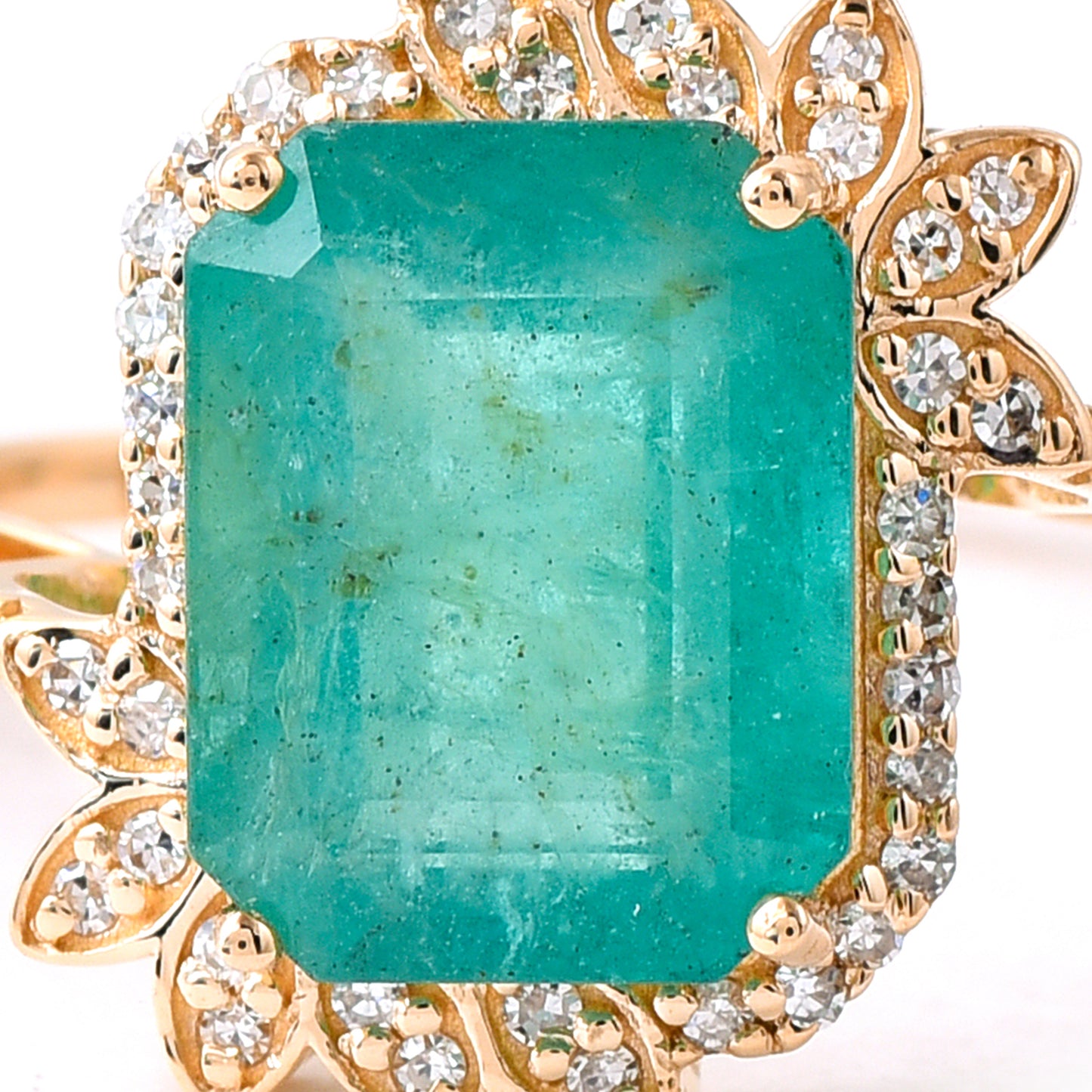 3.79 Ct Octagon Step Cut Natural Emerald 14K Gold Ring