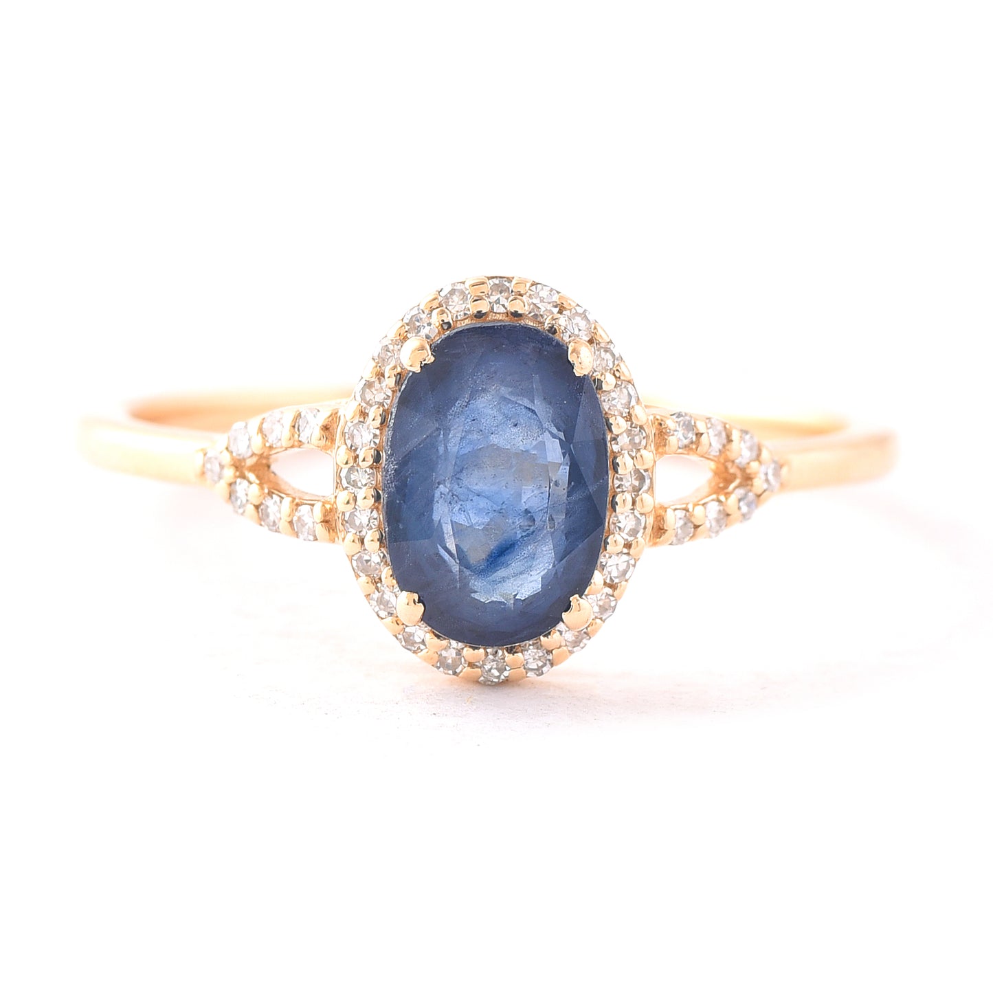 1.38 Ct Oval Mixed Cut Natural Sapphire 14K Gold Ring
