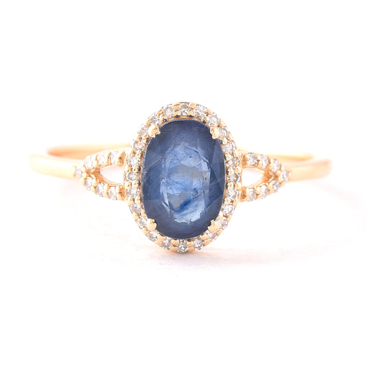 1.38 Ct Oval Mixed Cut Natural Sapphire 14K Gold Ring