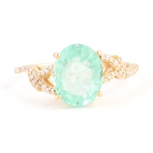 2.64 Ct Oval Mixed Cut Natural Beryl Emerald 14K Gold Ring