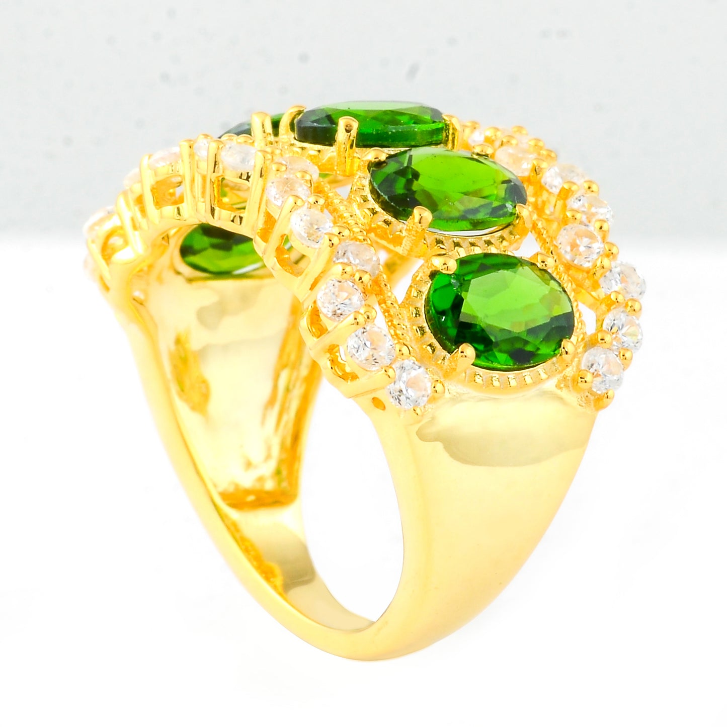 5.78 Ct Oval Chrome Diopside, White Zircon 925 Sterling Silver Ring