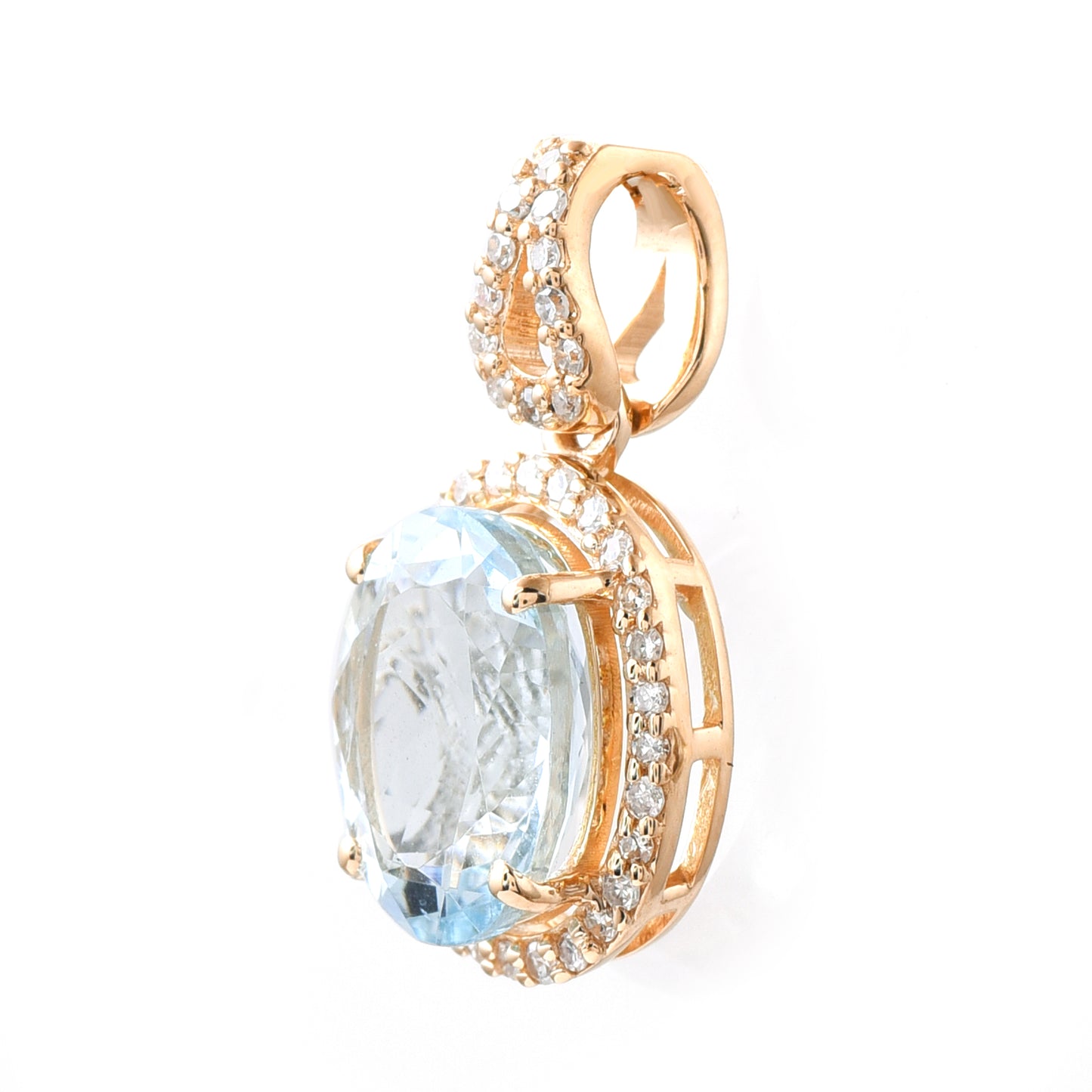 1.88 Ct Oval Mixed Cut Natural Aquamarine 14K Gold Pendant