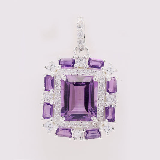 5.41 Ct Octagon Amethyst 925 Silver Pendant
