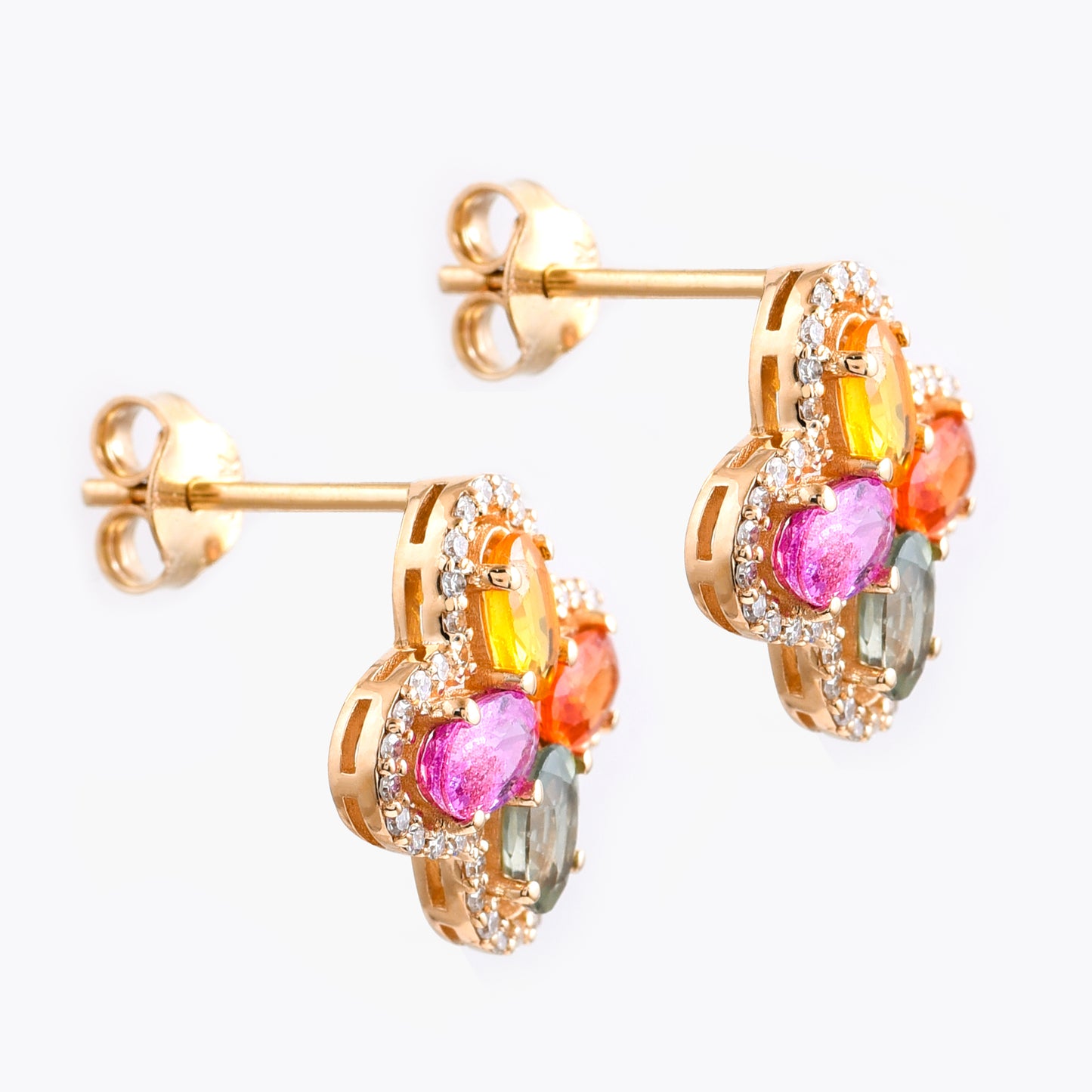 2.69 Ct Oval Mixed Cut Natural Multi-Coloured Sapphire 14K Gold Earrings