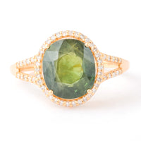 4.04 Ct Oval Mixed Cut Natural Green Sapphire 14K Gold Ring