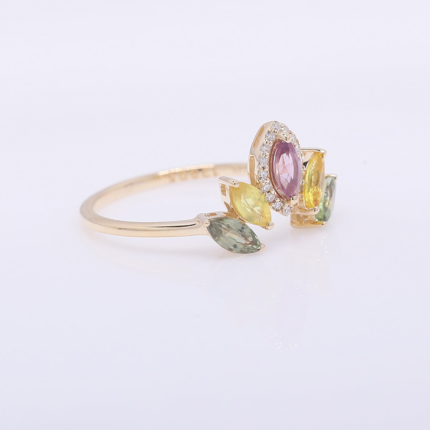 1.09 Ct Marquise Mixed Cut Natural Multi-Coloured Sapphire 14K Gold Ring