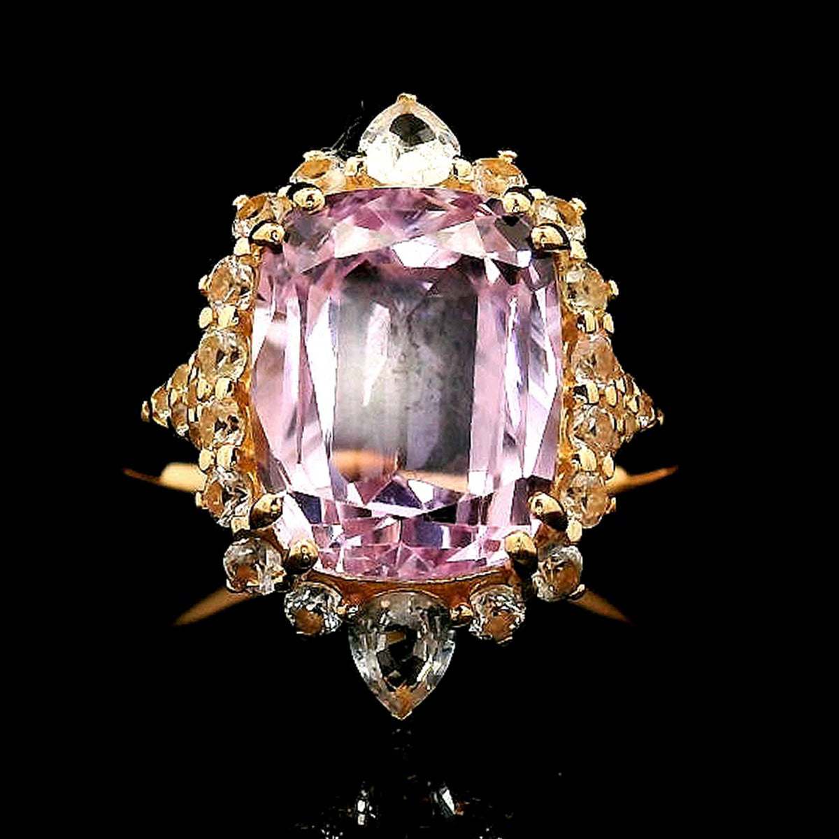 6.08 Ct Cushion Kunzite 14K Gold Ring