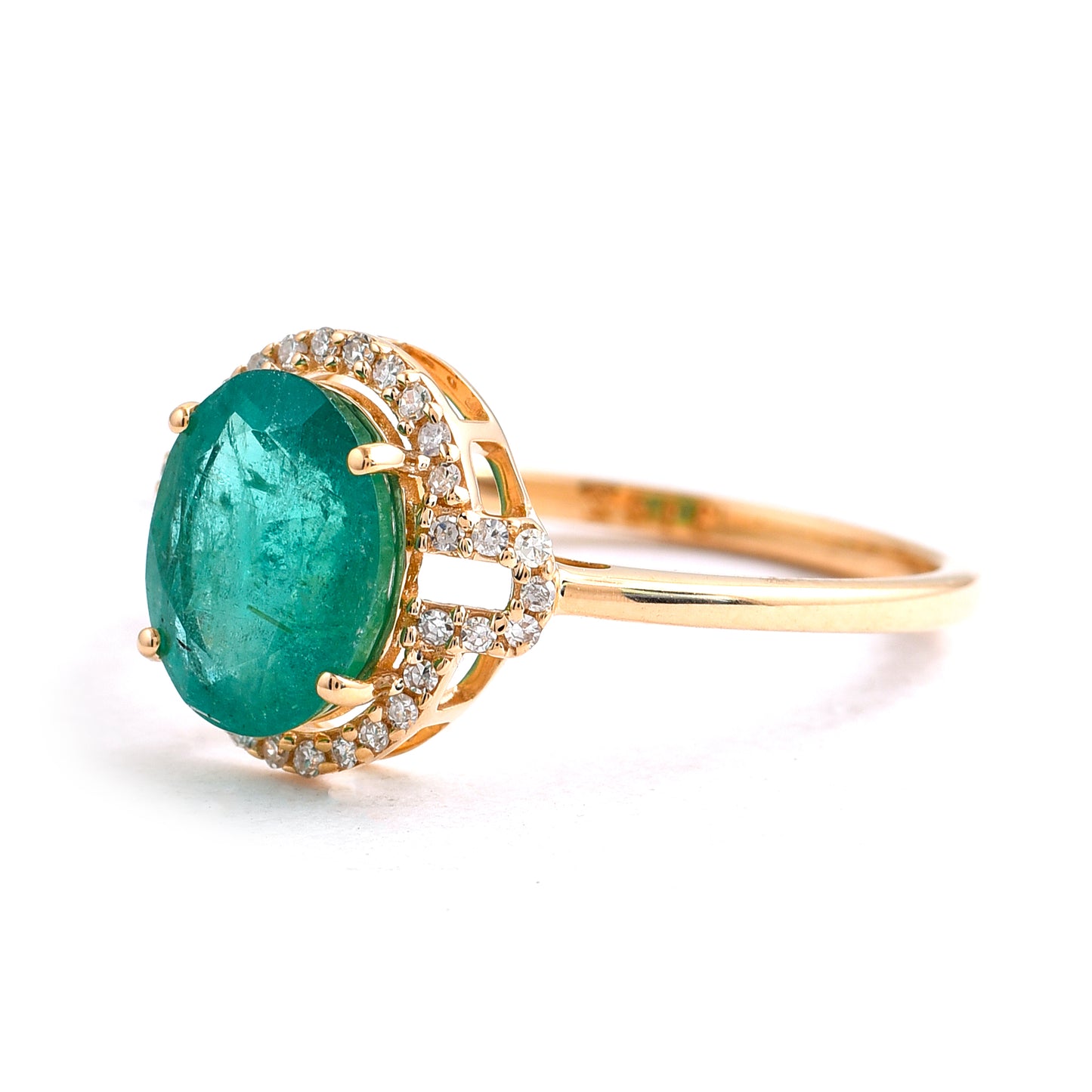 1.84 Ct Oval Mixed Cut Natural Emerald 14K Gold Ring