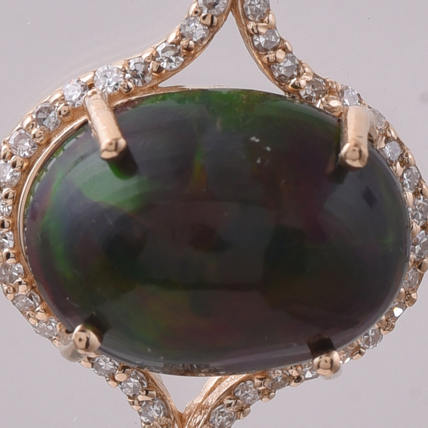 2.76 Ct Oval Cabochon Cut Natural Black Opal 14K Gold Pendant