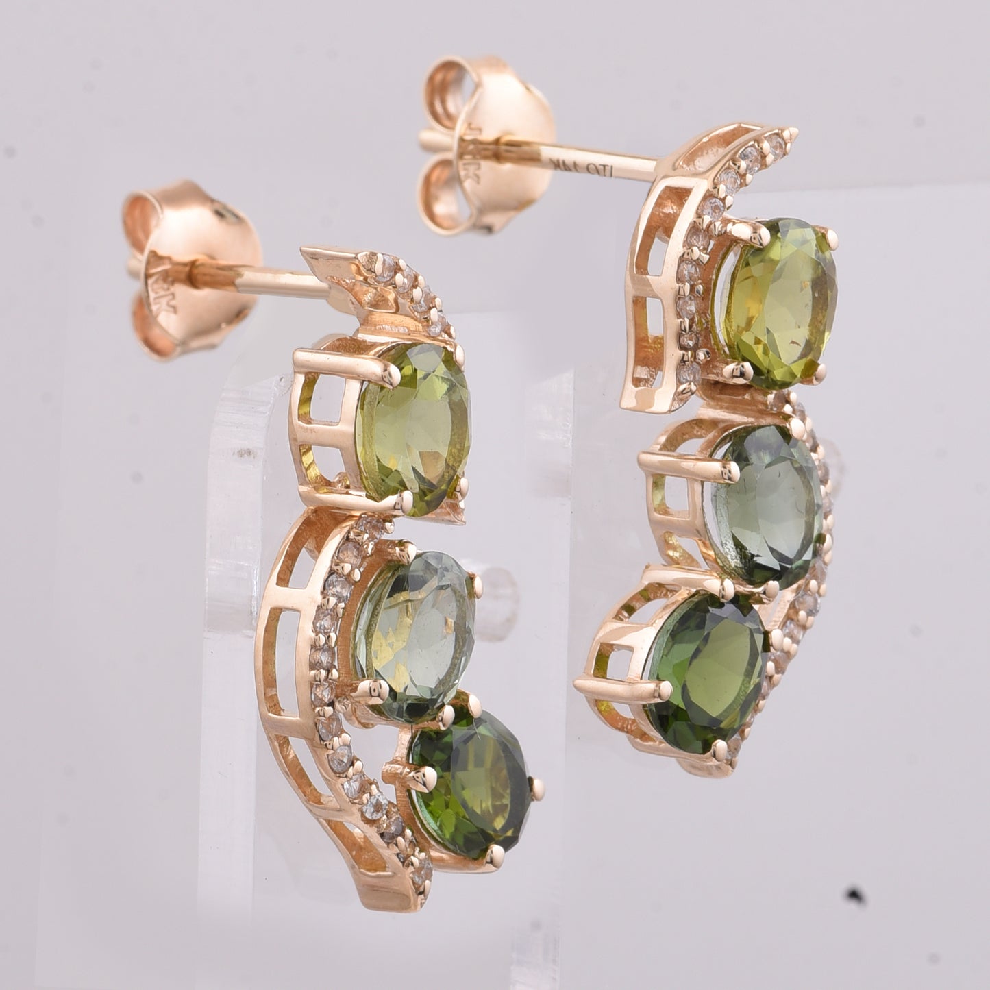 2.82 Ct Oval Natural Multi-Coloured Tourmaline 14K Gold Earrings