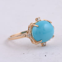 4.49 Ct Oval Cabochon Cut Natural Turquoise 14K Gold Ring