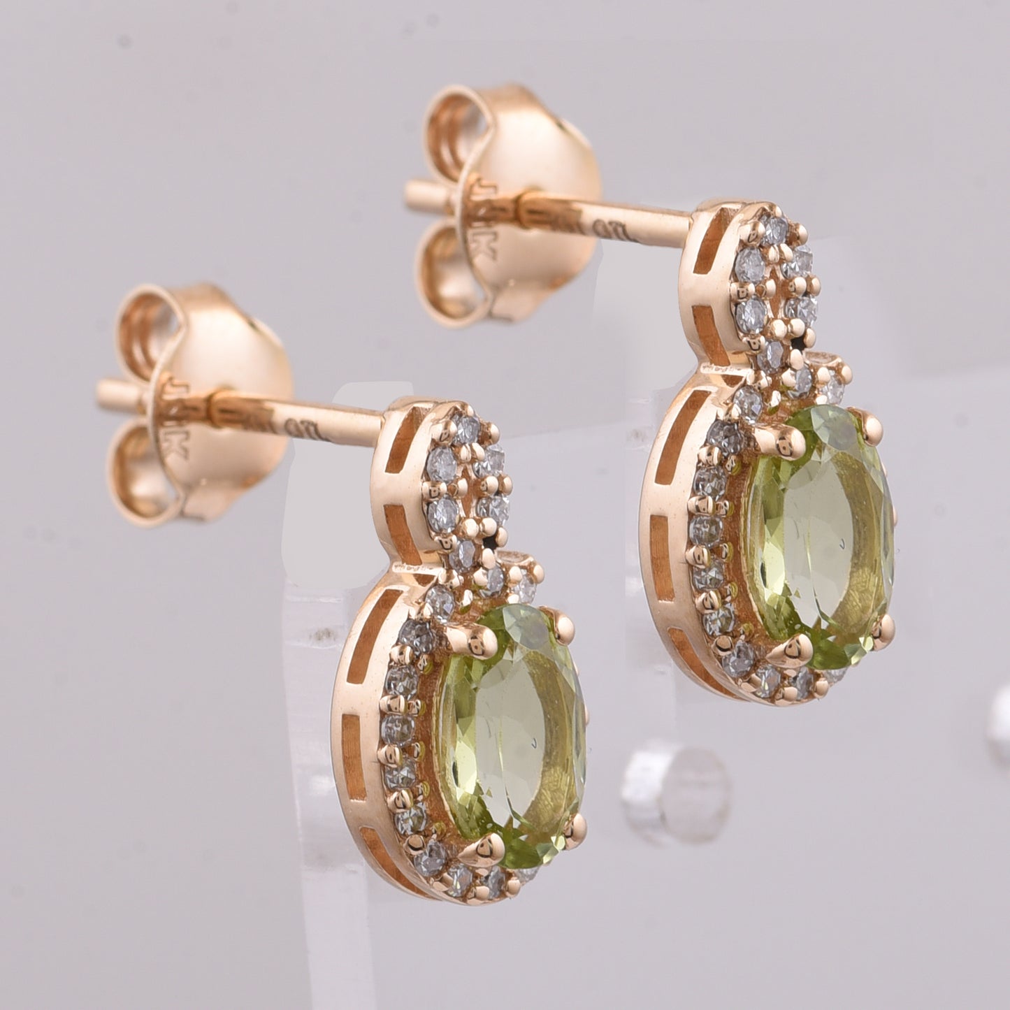 0.92 Ct Oval Natural Green Tourmaline 14K Gold Earrings