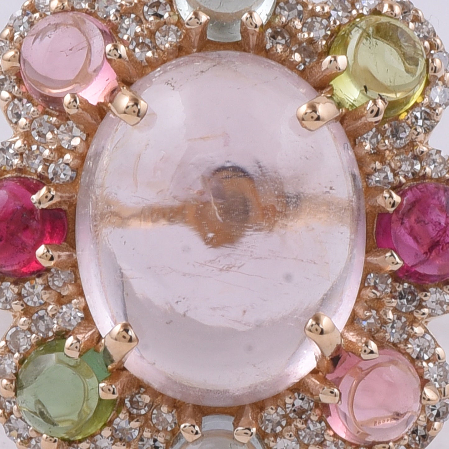 6.06 Ct Oval Cabochon Cut, Round Cabochon Cut Natural Multi-Coloured Tourmaline 14K Gold Ring