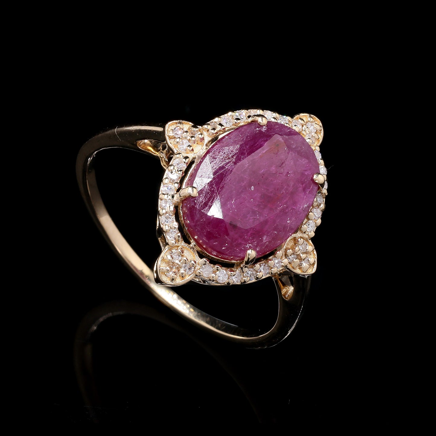 2.97 Ct Oval Mixed Cut Natural Ruby 14K Gold Ring