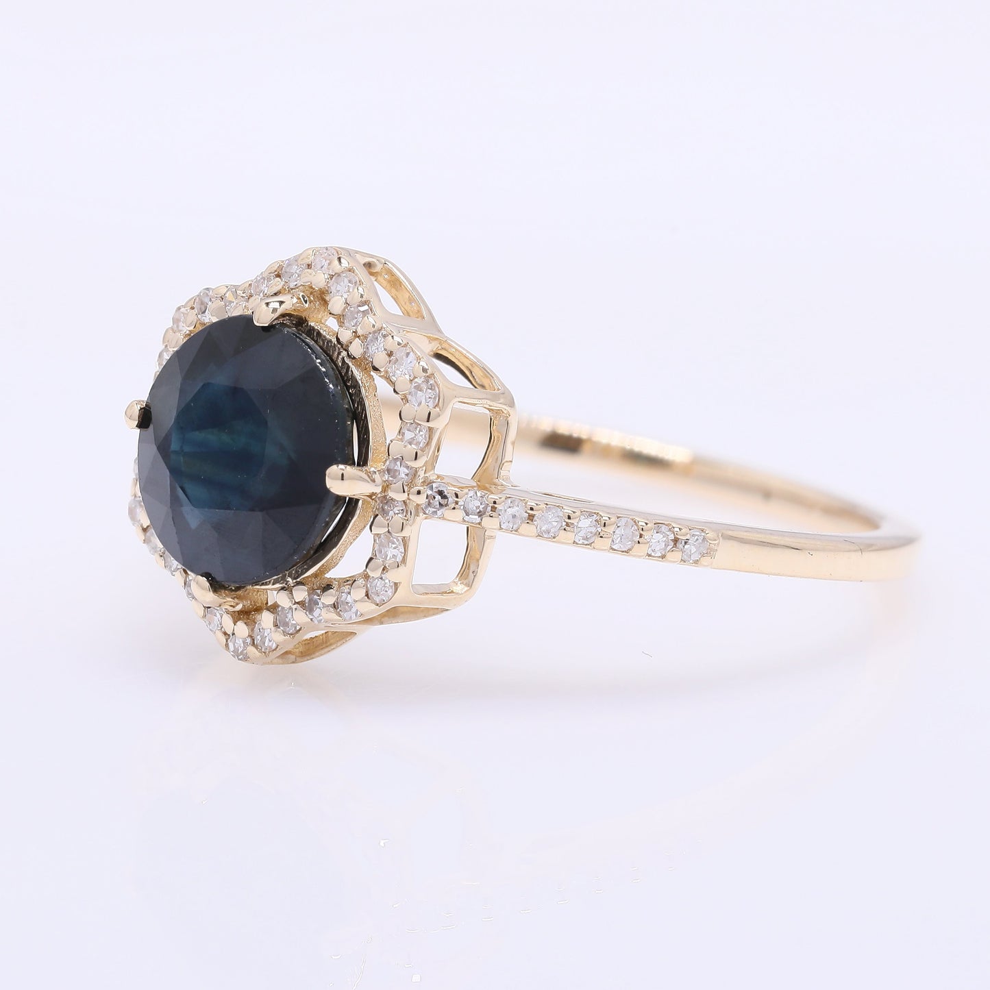 1.95 Ct Round Mixed Cut Natural Sapphire 14K Gold Ring