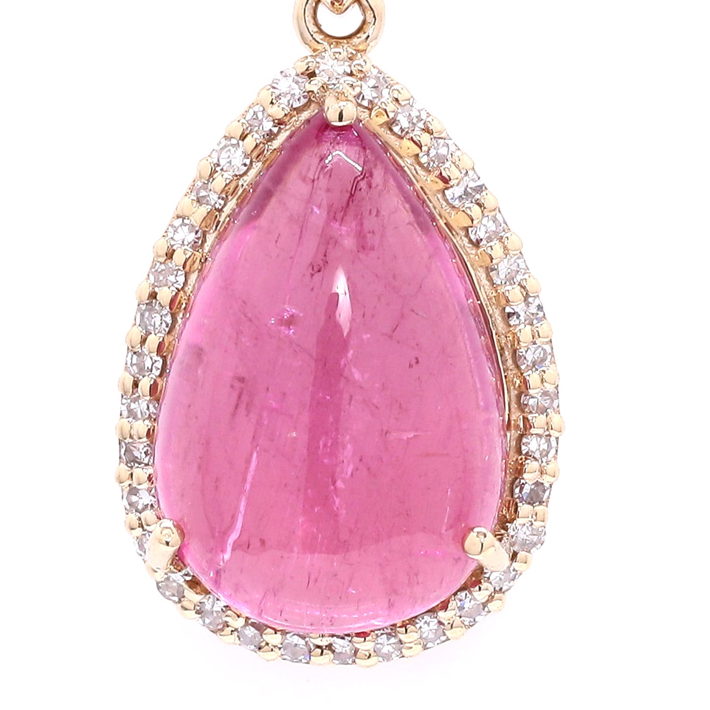 3.82 Ct Pear Cabochon Natural Tourmaline 14K Gold Pendant