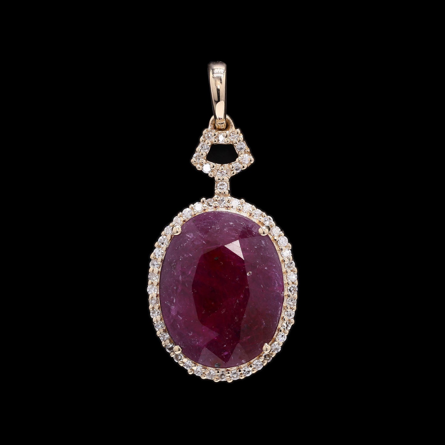 3.76 Ct Oval Mixed Cut Natural Corundum Ruby 14K Gold Pendant