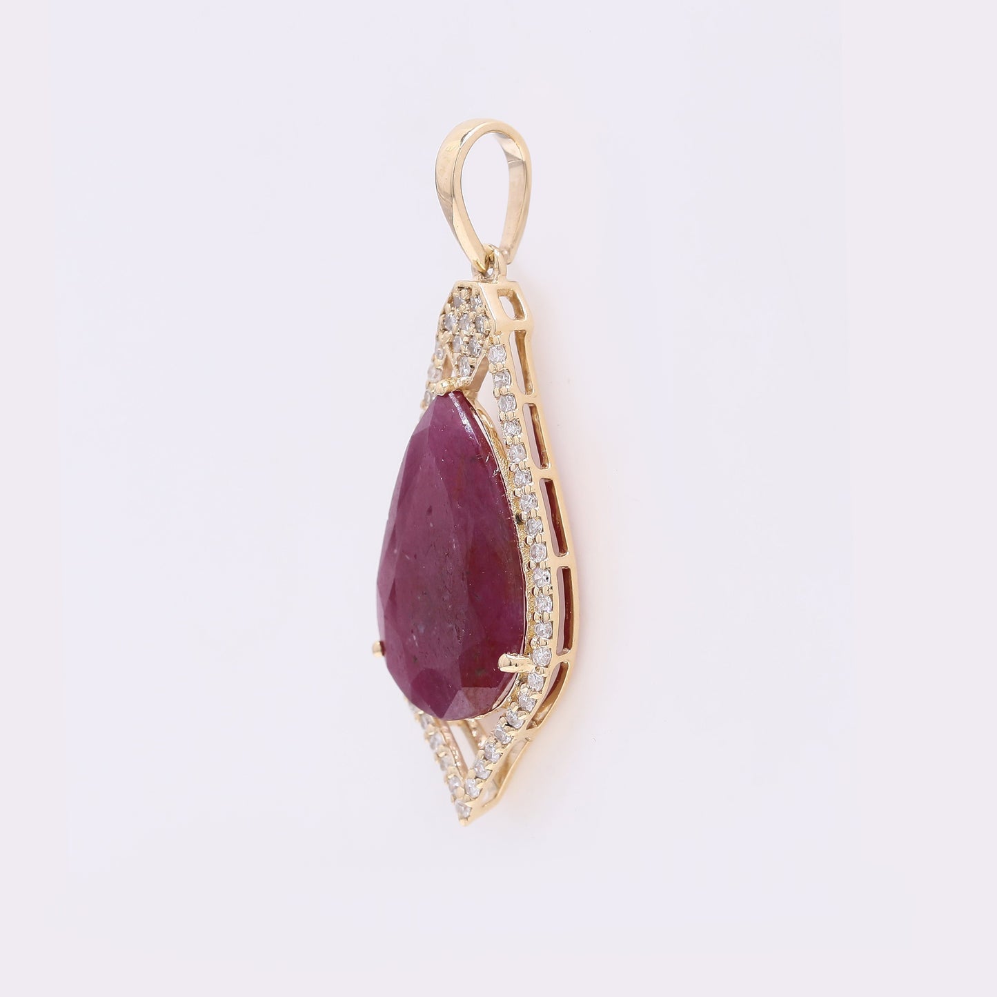 3.09 Ct Pear Mixed Cut Natural Ruby 14K Gold Pendant