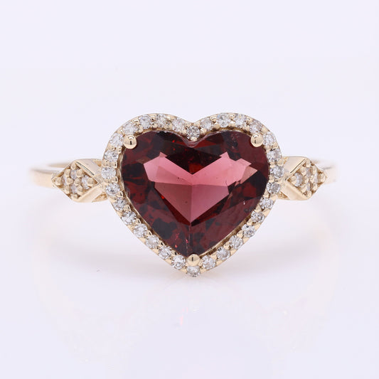 1.92 Ct Heart Mixed Cut Natural Garnet 14K Gold Ring