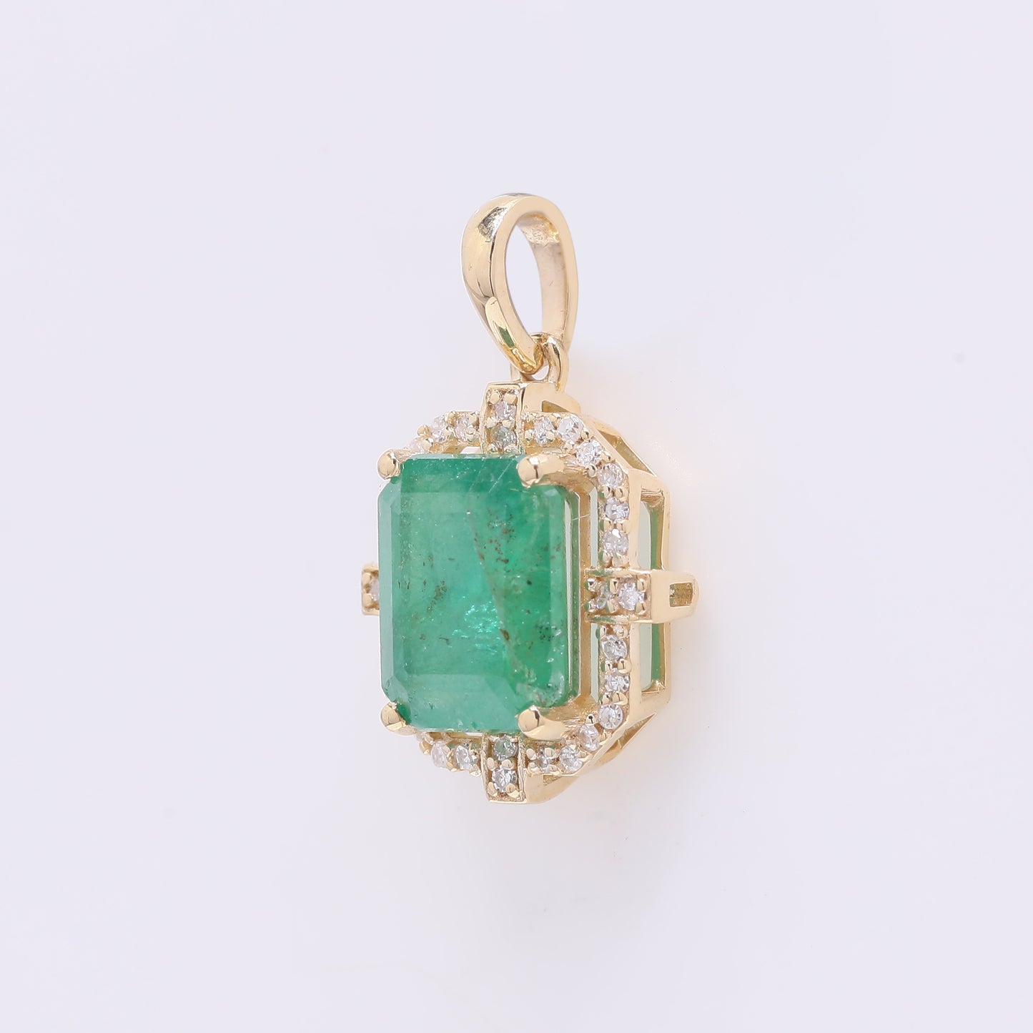 2.44 Ct Octagon Step Cut Natural Emerald 14K Gold Pendant