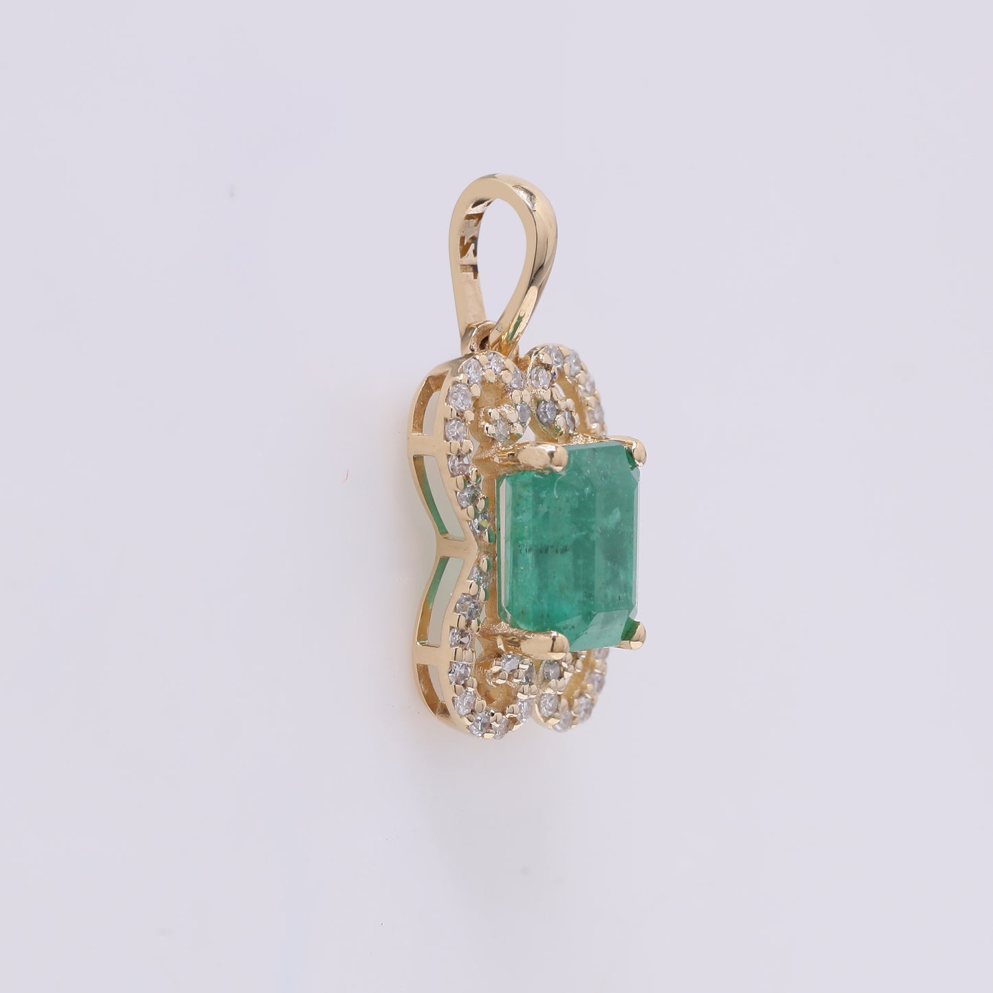 1.28 Ct Octagon Step Cut Natural Emerald 14K Gold Pendant