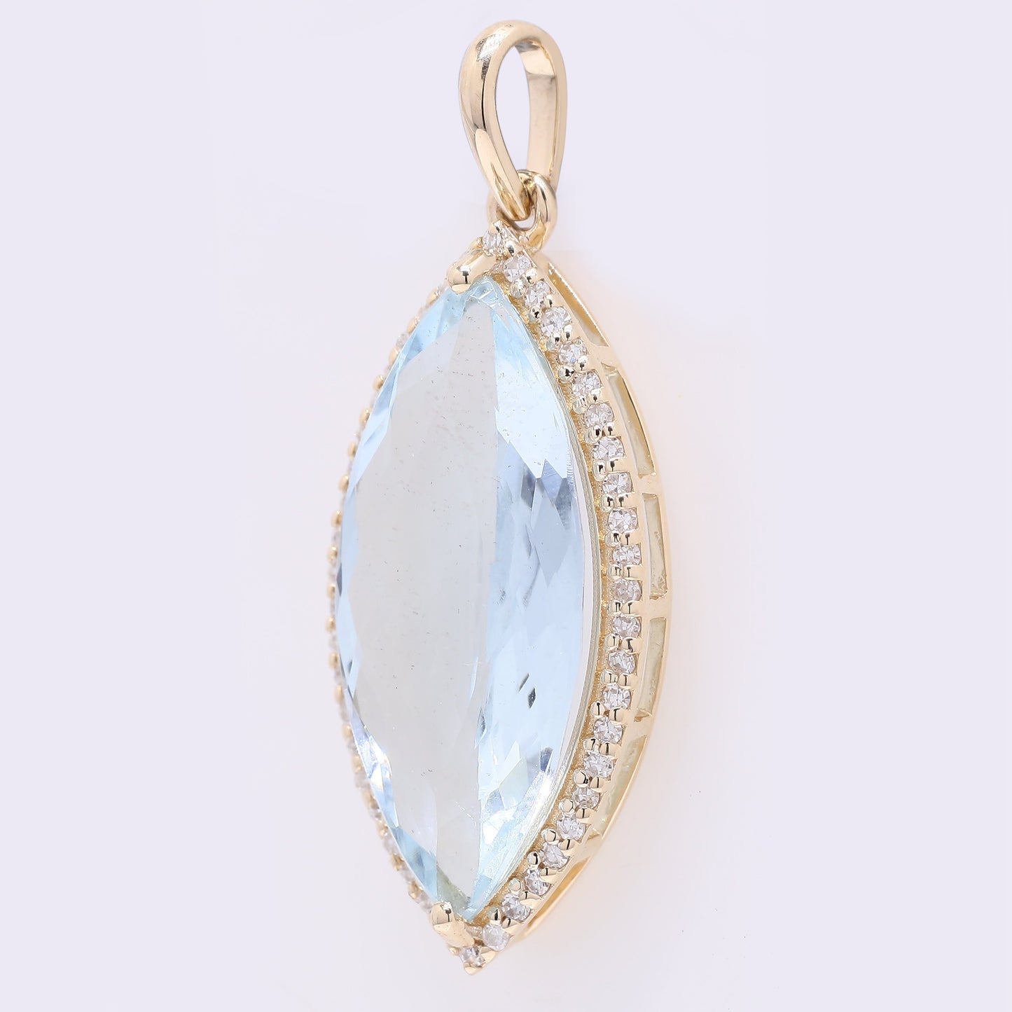 4.16 Ct Marquise Mixed Cut Natural Aquamarine 14K Gold Pendant