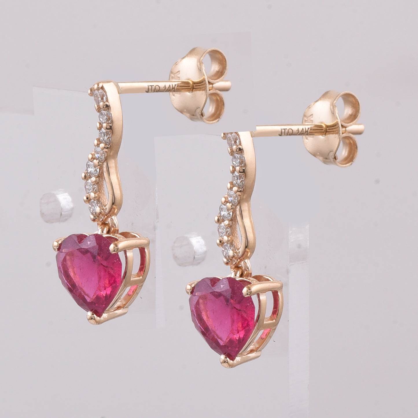 1.40 Ct Heart Natural Rubellite 14K Gold Earrings