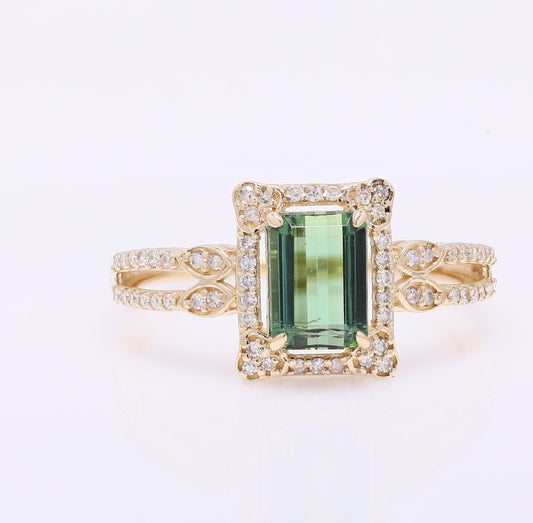 1.20 Ct Octagon Step Cut Natural Tourmaline 14K Gold Ring