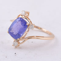 2.93 Ct Cushion Natural Tanzanite 14K Gold Ring