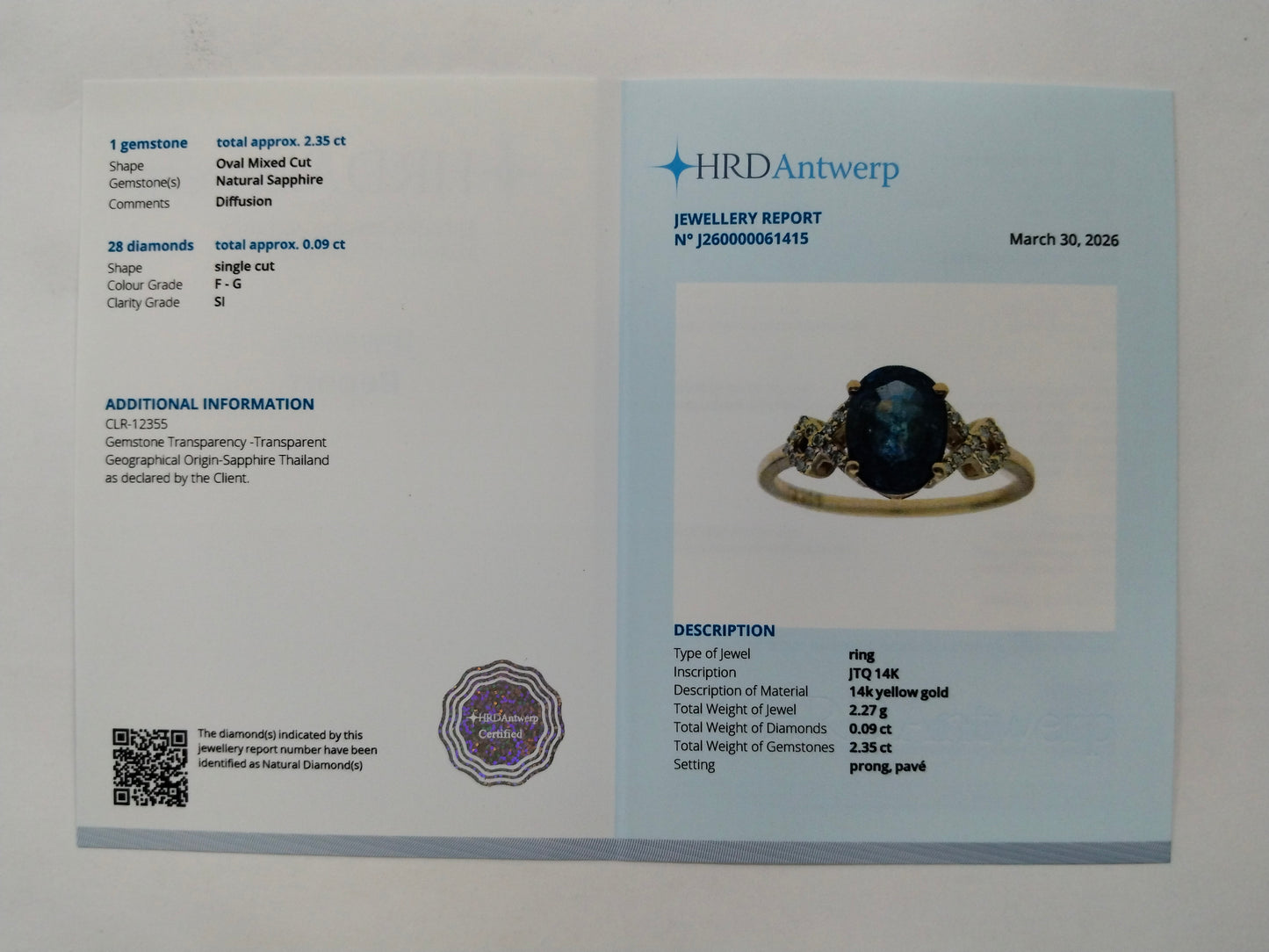 2.44 Ct Oval Mixed Cut Natural Sapphire 14K Gold Ring
