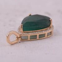 6.47 Ct Pear Mixed Cut Natural Emerald 14K Gold Pendant
