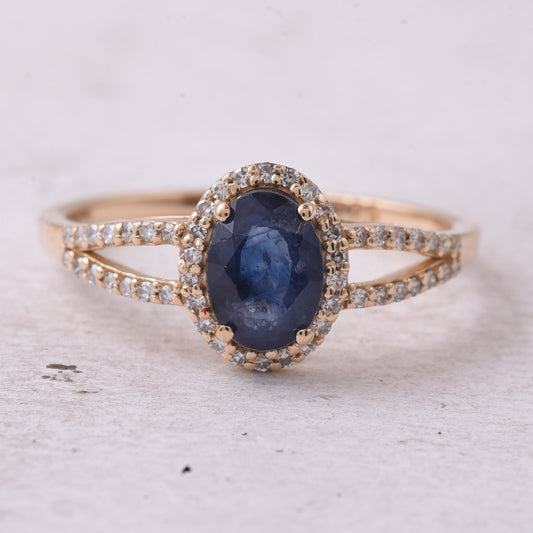 1.38 Ct Oval Mixed Cut Natural Sapphire 14K Gold Ring