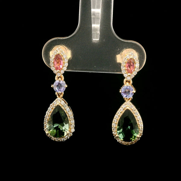 3.20 Ct Pear Tourmaline 14K Gold Earrings