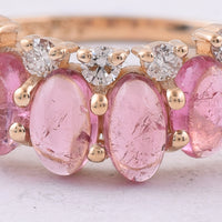 1.75 Ct Oval Cabochon Cut Natural Pink Tourmaline 14K Gold Ring