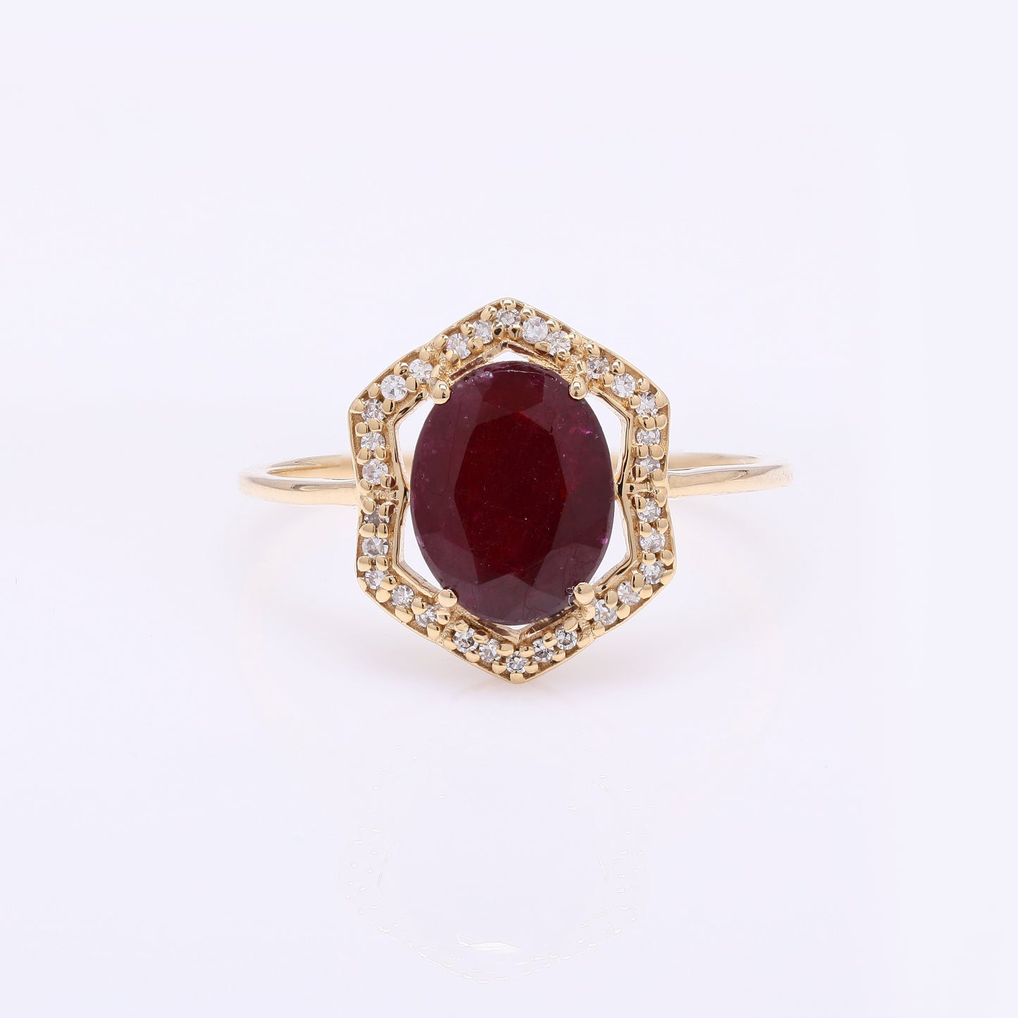 2.14 Ct Oval Mixed Cut Natural Corundum Ruby 14K Gold Ring