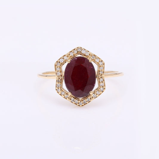 2.14 Ct Oval Mixed Cut Natural Corundum Ruby 14K Gold Ring
