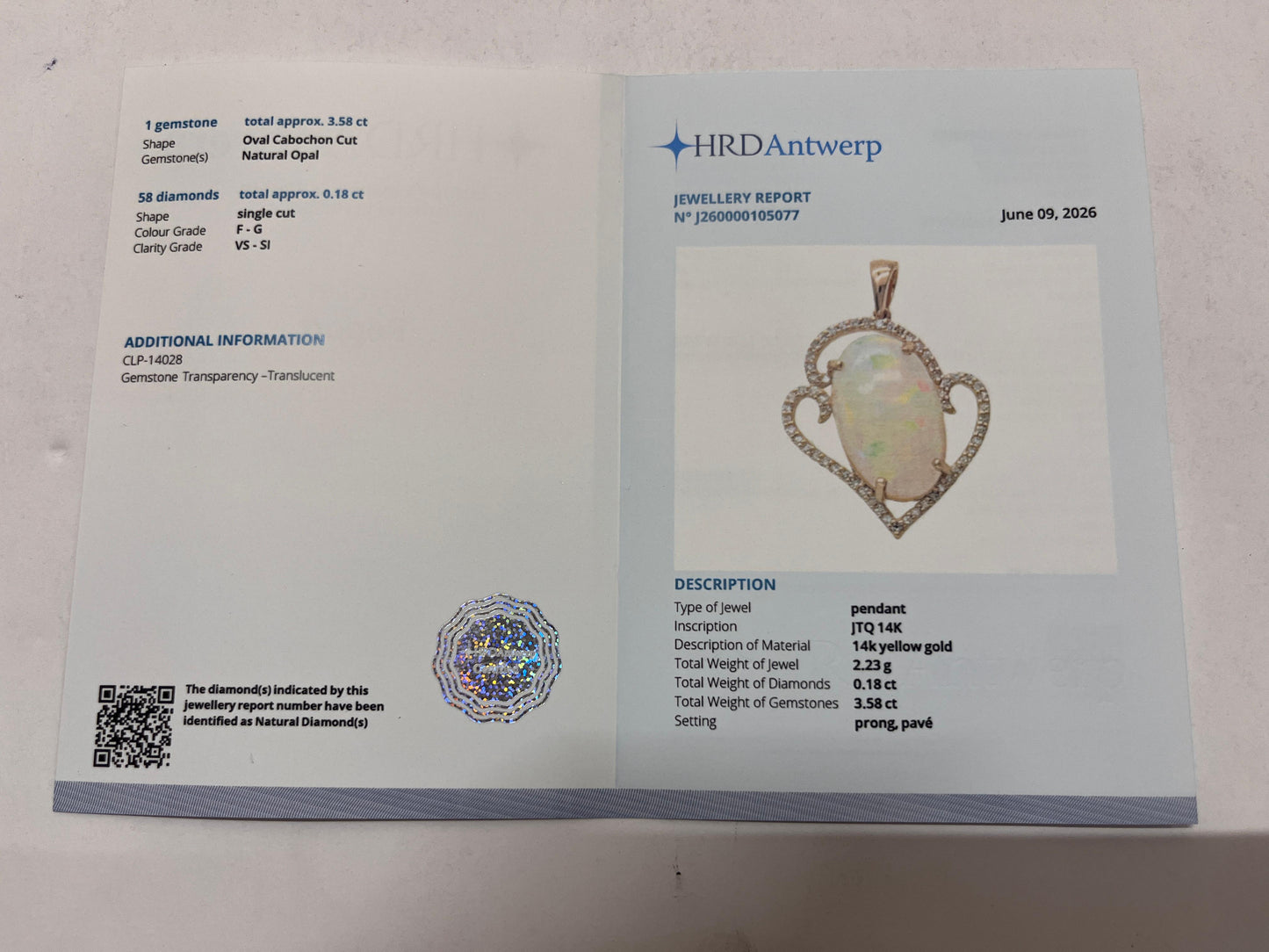 3.76 Ct Oval Cabochon Cut Natural Opal 14K Gold Pendant