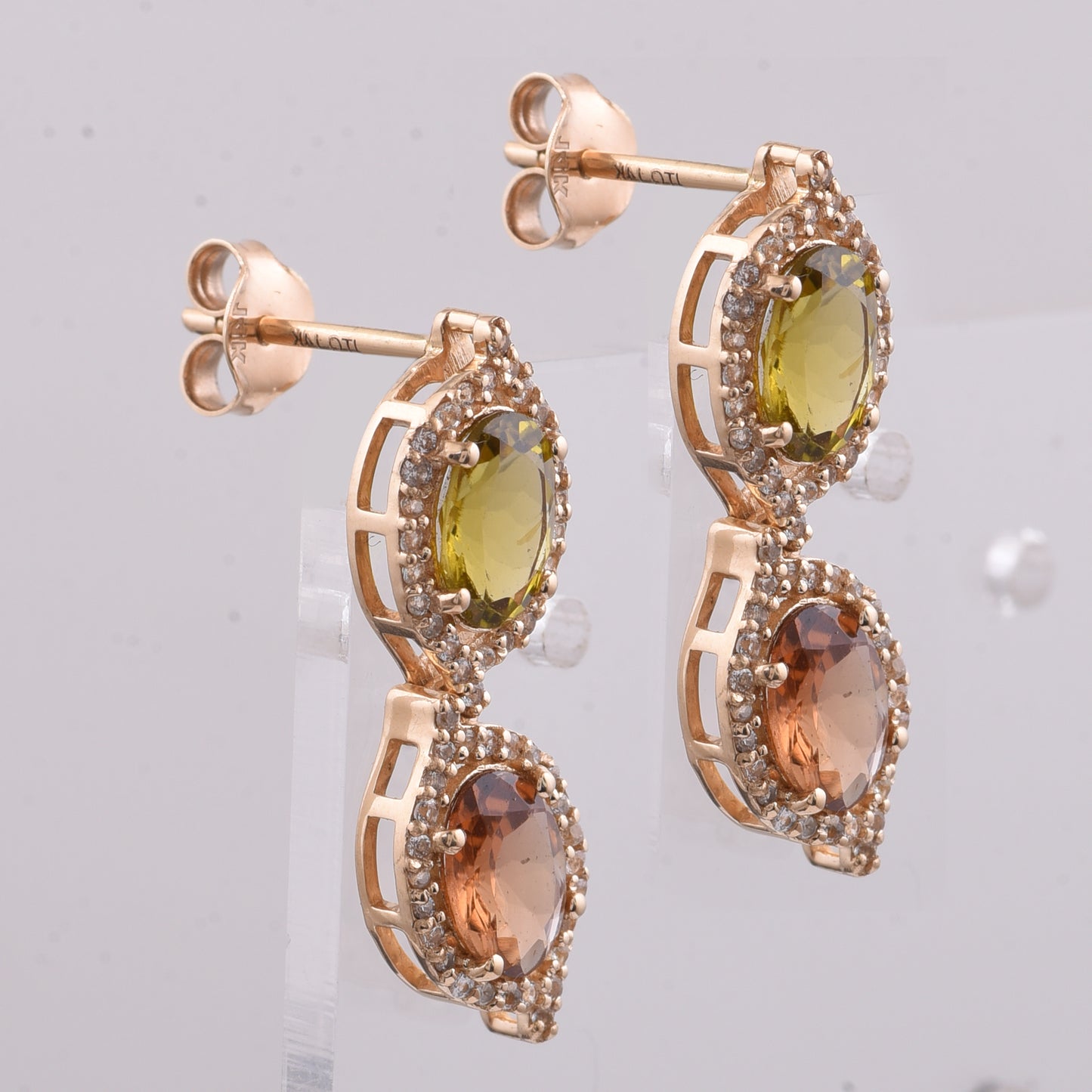 3.76 Ct Oval Natural Multi-Coloured Tourmaline 14K Gold Earrings
