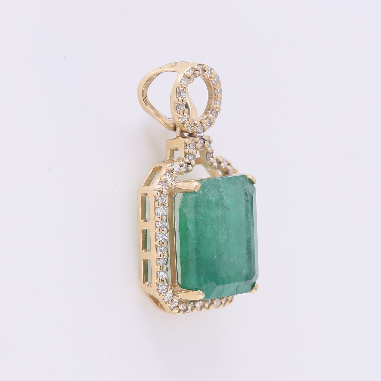 3.64 Ct Octagon Step Cut Natural Emerald 14K Gold Pendant