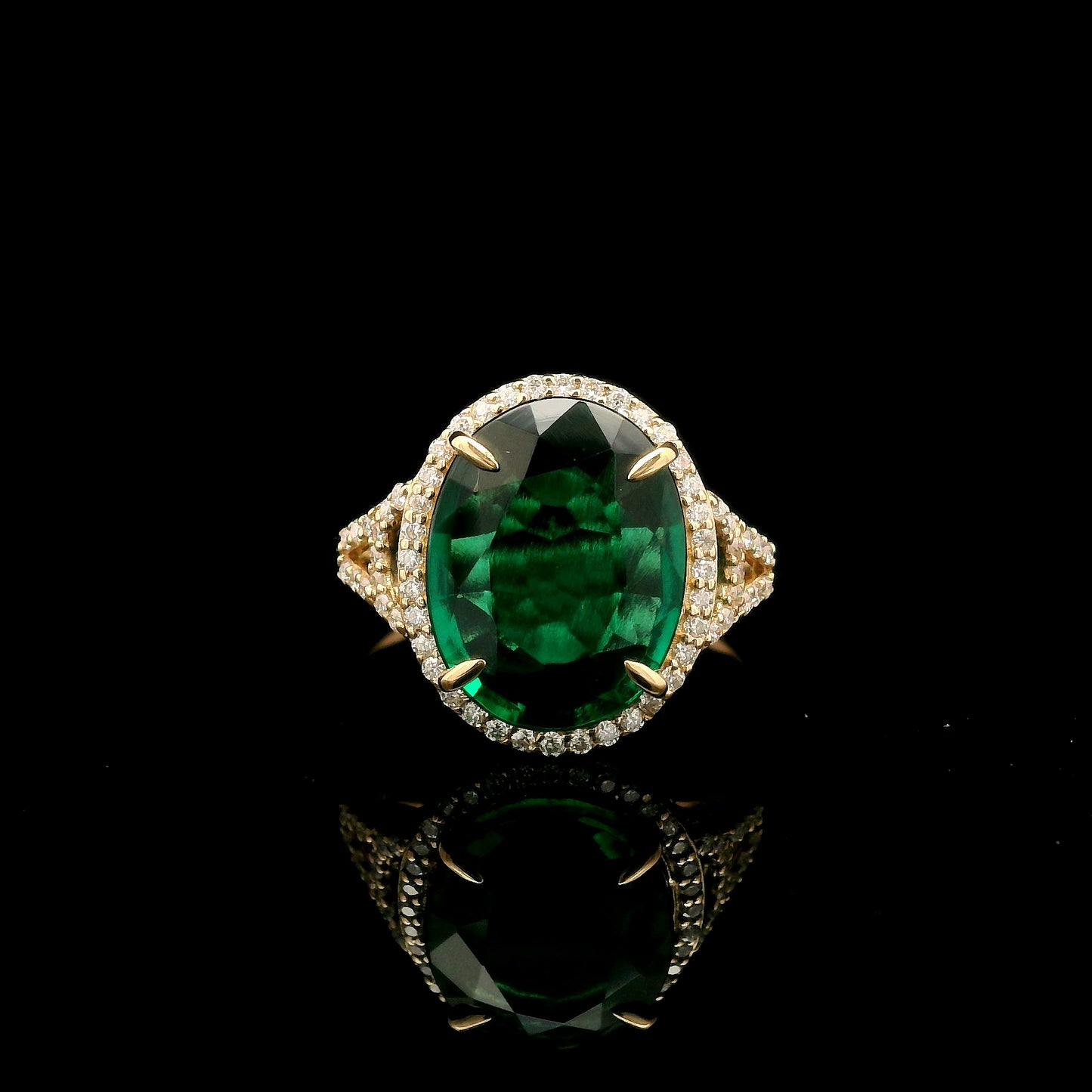 3.69 Ct Oval Mixed Cut Lab Grown Emerald 14K Gold Ring