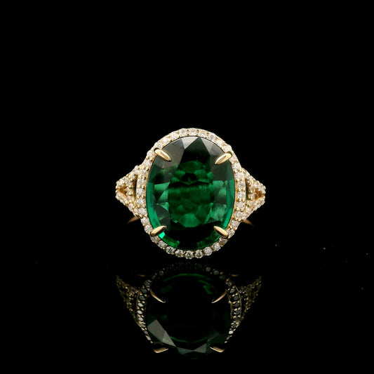 3.69 Ct Oval Mixed Cut Lab Grown Emerald 14K Gold Ring