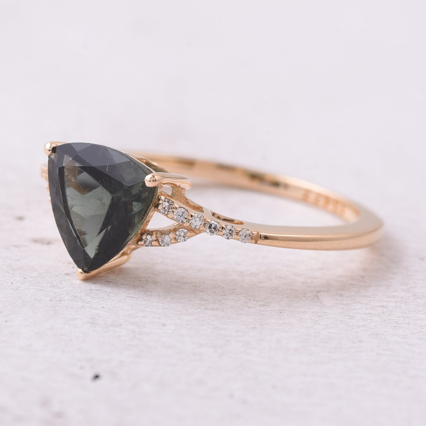 1.55 Ct Triangle Natural Green Tourmaline 14K Gold Ring