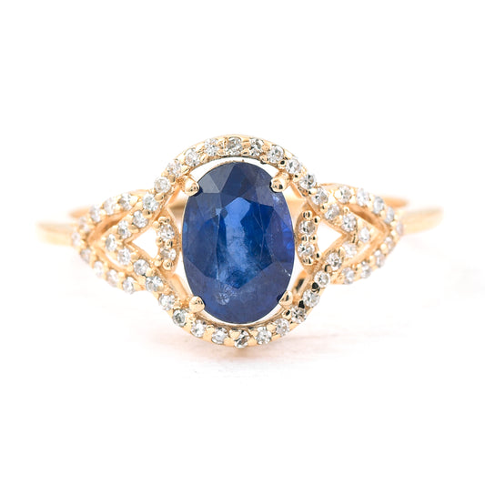 1.84 Ct Oval Mixed Cut Natural Sapphire 14K Gold Ring