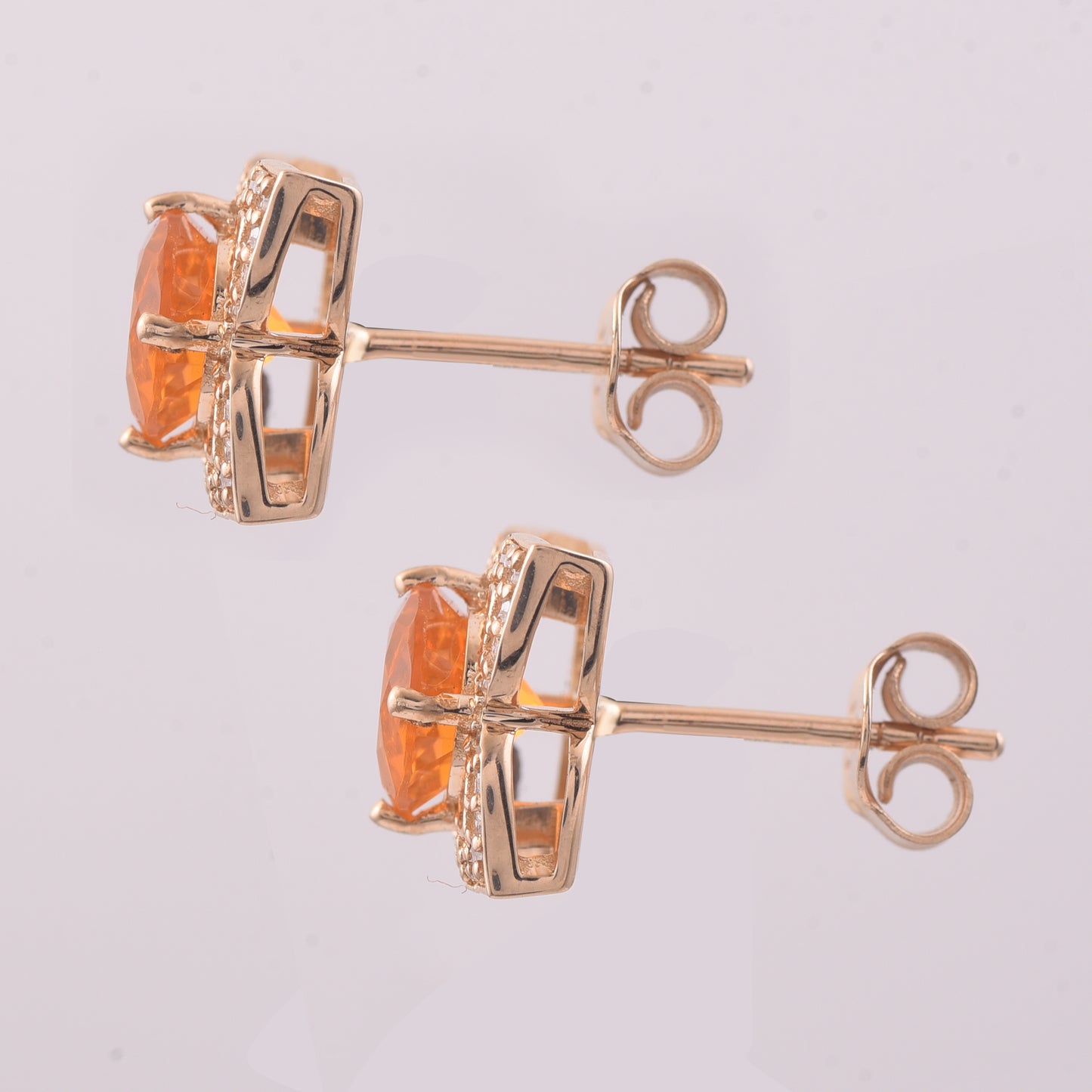 1.36 Ct Round Cabochon Cut Natural Fire Opal 14K Gold Earrings