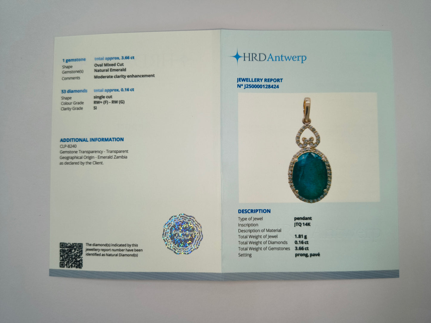 3.82 Ct Oval Natural Emerald 14K Gold Pendant